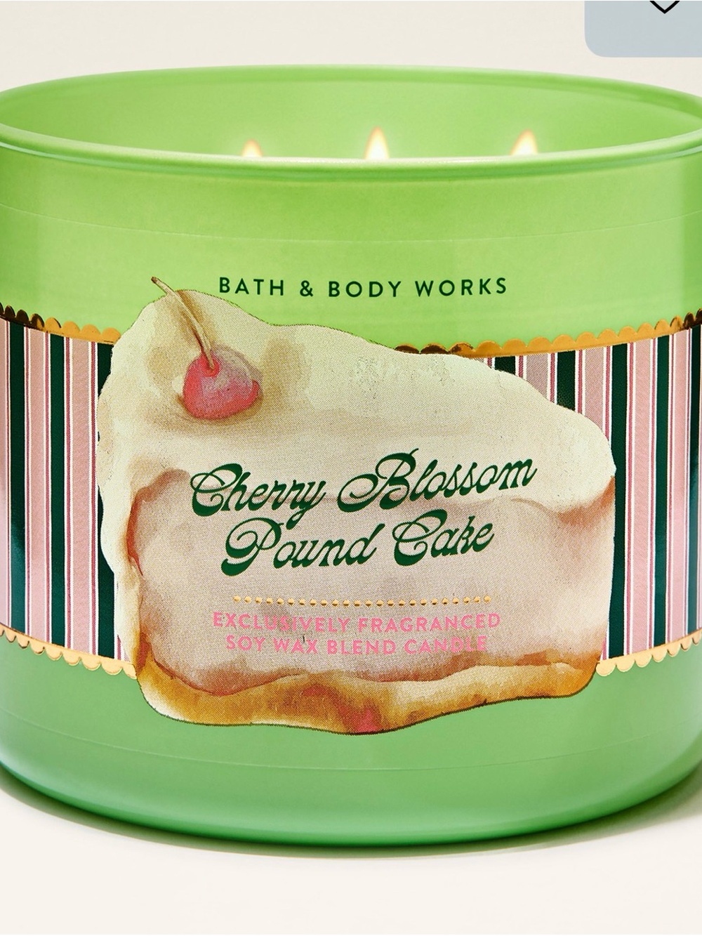 Bath & Body Works Cherry Blossom Pound Cake 3-Wick Candle - Lime Green
